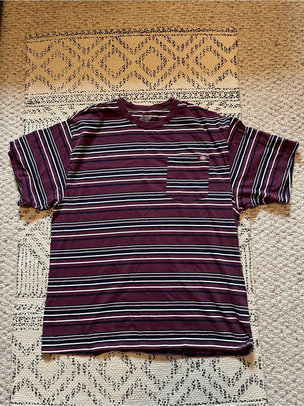 Dickies Men's Striped Pocket T‑Shirt in Burgundy